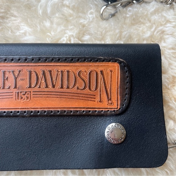 Vintage Harley  Davidson Black Leather Chain Biker Wallet - Picture 5 of 16
